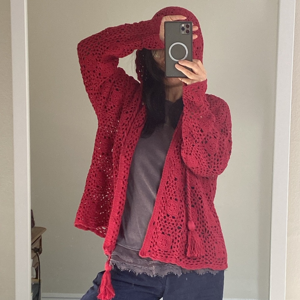 Stunning red crochet cardigan